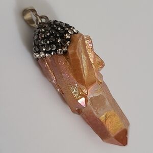 Tangerine Quartz Raw Pointed Crystal Zircon Stones Necklace Pendant Estate Vtg